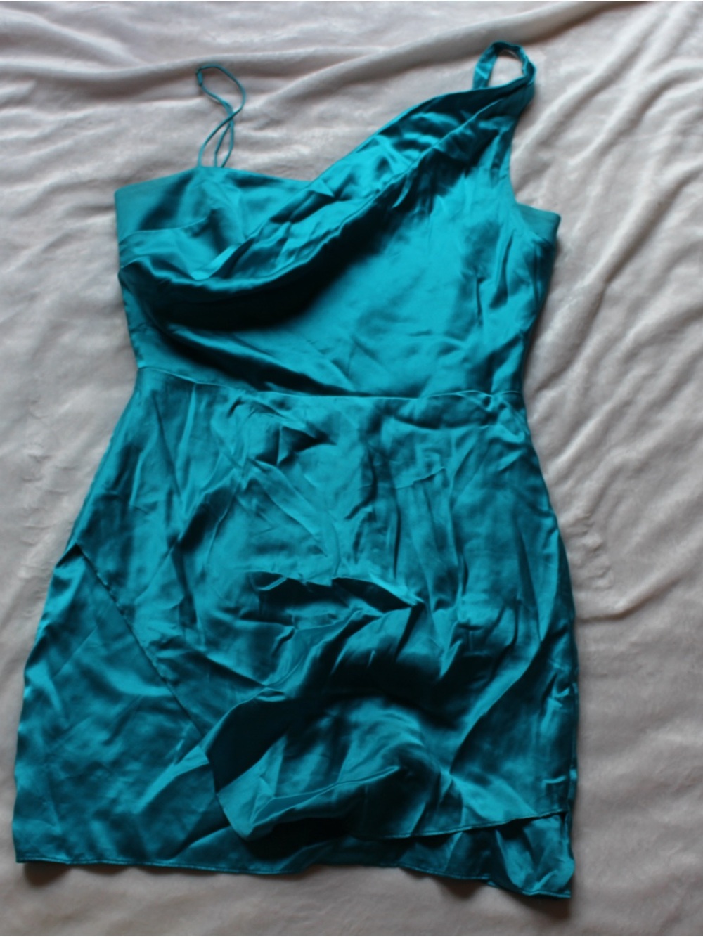 Amanda Uprichard Teal One-Shoulder Satin Dress